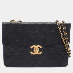 مملوكة مسبقًا Chanel Deca Matelasse 34 Single Flap Shoulder Bag In Lambskin Leather Black