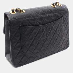 مملوكة مسبقًا Chanel Deca Matelasse 34 Single Flap Shoulder Bag In Lambskin Leather Black