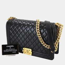 مملوكة مسبقًا حقيبة كتف كبيرة شانية بوي شانية بسلسلة سوداء جلد خروف