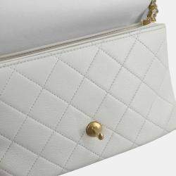 Pre Owned Chanel Matelasse White Calfskin Leather Shoulder Bag