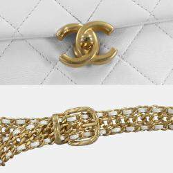 Pre Owned Chanel Matelasse White Calfskin Leather Shoulder Bag