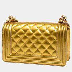Pre Owned حقيبة شانيل كتف سلسلة جلد براءات ذهبية مارك كوكو ماتلاس بويس