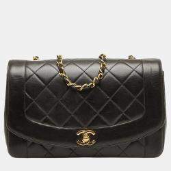 Pre Owned حقيبة شانيل كوكو ديانا 23 سلسلة كتف جلد أسود ماتلاسي