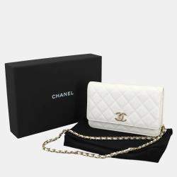 Pre Owned محفظة بسلسلة شانيل طويل جلد كافيار أبيض ماتلاسې