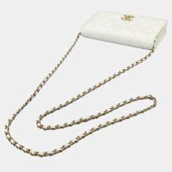 Pre Owned محفظة بسلسلة شانيل طويل جلد كافيار أبيض ماتلاسې