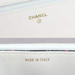 Pre Owned محفظة بسلسلة شانيل طويل جلد كافيار أبيض ماتلاسې