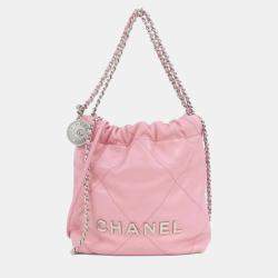 Pre Owned Chanel 22 Line Mini Pink Leather Handbag