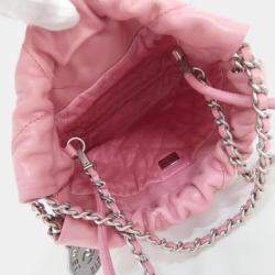 Pre Owned Chanel 22 Line Mini Pink Leather Handbag