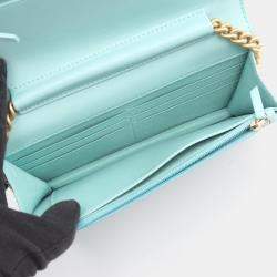 Pre Owned Chanel Boy Matelasse Shoulder Bag In Grained Calfskin Leather Blue