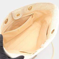 Pre Owned Chanel Deauville White Leather Straw Tote Bag