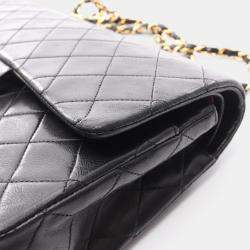 Pre Owned حقيبة شانيل غطاء مزدوج كتف ماتلاسيه جلد خروف أسود