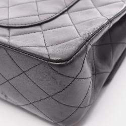 Pre Owned حقيبة شانيل غطاء مزدوج كتف ماتلاسيه جلد خروف أسود