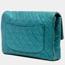 Pre Owned Chanel Blue Quilted Metallic Calfskin Reissue 2.55 Flap 226