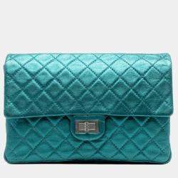Pre Owned Chanel Blue Quilted Metallic Calfskin Reissue 2.55 Flap 226