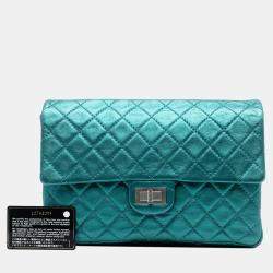 Pre Owned Chanel Blue Quilted Metallic Calfskin Reissue 2.55 Flap 226