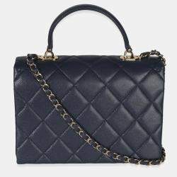 مملوكة مسبقًا حقيبة شاينل بيد علوية كافيار مبطن تويست ريترو أزرق كحلي