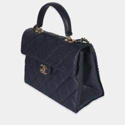 مملوكة مسبقًا حقيبة شاينل بيد علوية كافيار مبطن تويست ريترو أزرق كحلي