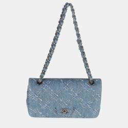 مملوكة مسبقًا Chanel Blue Bleached Chain Printed Denim Medium Classic Double Flap Bag