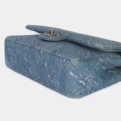 مملوكة مسبقًا Chanel Blue Bleached Chain Printed Denim Medium Classic Double Flap Bag