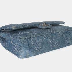 مملوكة مسبقًا Chanel Blue Bleached Chain Printed Denim Medium Classic Double Flap Bag