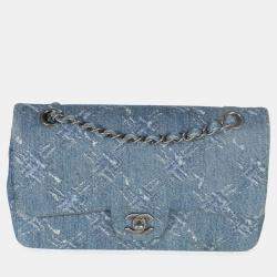 مملوكة مسبقًا Chanel Blue Bleached Chain Printed Denim Medium Classic Double Flap Bag