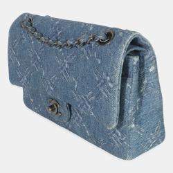 مملوكة مسبقًا Chanel Blue Bleached Chain Printed Denim Medium Classic Double Flap Bag