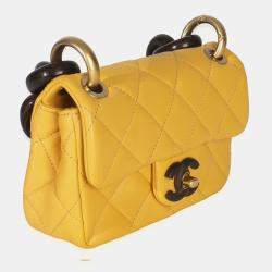 مملوكة مسبقًا Chanel Mini Yellow Quilted Lambskin Wenge Wood Flap Bag
