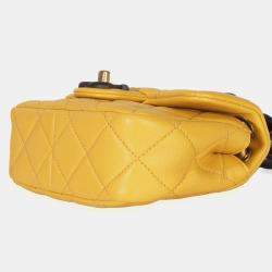 مملوكة مسبقًا Chanel Mini Yellow Quilted Lambskin Wenge Wood Flap Bag