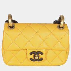 مملوكة مسبقًا Chanel Mini Yellow Quilted Lambskin Wenge Wood Flap Bag