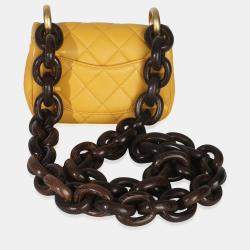 مملوكة مسبقًا Chanel Mini Yellow Quilted Lambskin Wenge Wood Flap Bag