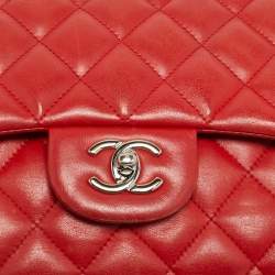 Pre Owned Chanel Classic Double Flap Jumbo Red Quilted Leather Bag
