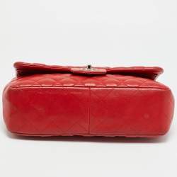 Pre Owned Chanel Classic Double Flap Jumbo Red Quilted Leather Bag