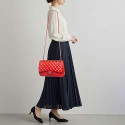 Pre Owned Chanel Classic Double Flap Jumbo Red Quilted Leather Bag