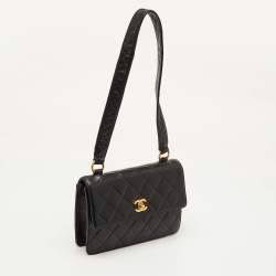 Pre Owned Chanel Vintage CC Black Leather Single Flap Bag