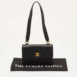 Pre Owned Chanel Vintage CC Black Leather Single Flap Bag