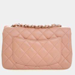 Pre Owned Chanel Mini Pink Lambskin Rectangular Classic Flap Bag