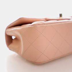 Pre Owned Chanel Mini Pink Lambskin Rectangular Classic Flap Bag