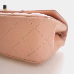 Pre Owned Chanel Mini Pink Lambskin Rectangular Classic Flap Bag