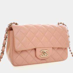 Pre Owned Chanel Mini Pink Lambskin Rectangular Classic Flap Bag