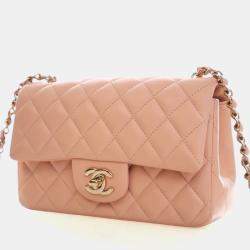 Pre Owned Chanel Mini Pink Lambskin Rectangular Classic Flap Bag