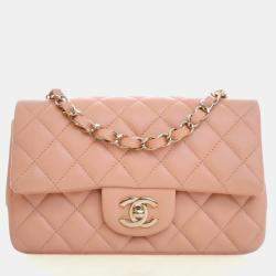 Pre Owned Chanel Mini Pink Lambskin Rectangular Classic Flap Bag