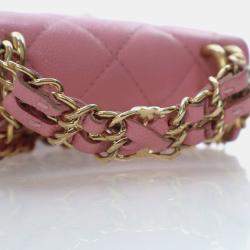Pre Owned Chanel Mini Pink Caviar Top Handle Clutch With Chain