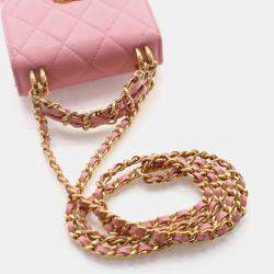 Pre Owned Chanel Mini Pink Caviar Top Handle Clutch With Chain