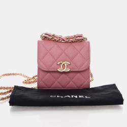 Pre Owned Chanel Mini Pink Caviar Top Handle Clutch With Chain