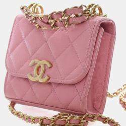 Pre Owned Chanel Mini Pink Caviar Top Handle Clutch With Chain