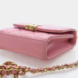 Pre Owned Chanel Mini Pink Caviar Top Handle Clutch With Chain