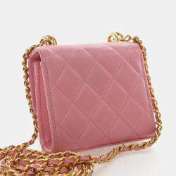 Pre Owned Chanel Mini Pink Caviar Top Handle Clutch With Chain