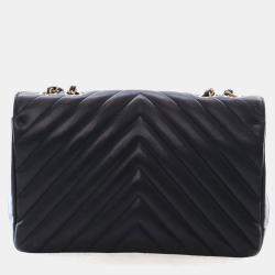 Pre Owned Chanel Medium Black Calfskin Chevron Statement Flap Bag