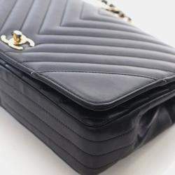 Pre Owned Chanel Medium Black Calfskin Chevron Statement Flap Bag