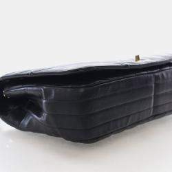 Pre Owned Chanel Medium Black Calfskin Chevron Statement Flap Bag